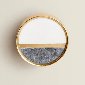 Round Marble Cabinet Knob Two-Tone White-Grey Brass