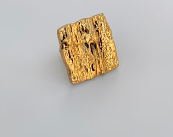 Golden Metal Bark Design Cabinet Knob - Farmhouse Drawer Pull.