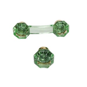 Green Glass Cabinet Knob Unlacquered Polished Brass Drawer Pull