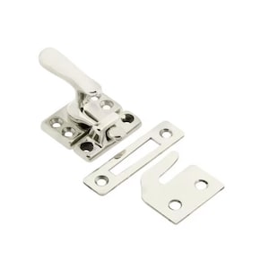 Polished Nickel Casement Window Latch with Three Strikes.