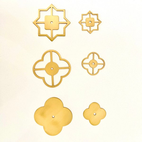 Brass Base Plate Lace Clover or Star and Filled Clover for Drawer Pulls, Modern Cabinet Hardware Farmhouse Drawer Pull