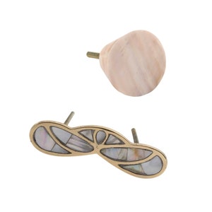 Mother of Pear and Brass "Butterfly" Cabinet Pull  & Round Sea Shell Knob, Modern Cabinet Hardware Shell Drawer Pull