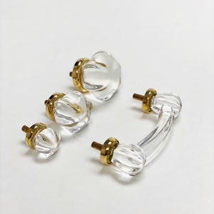 Polished Brass & Clear Glass Cabinet Knob -Tulip Furniture Handle