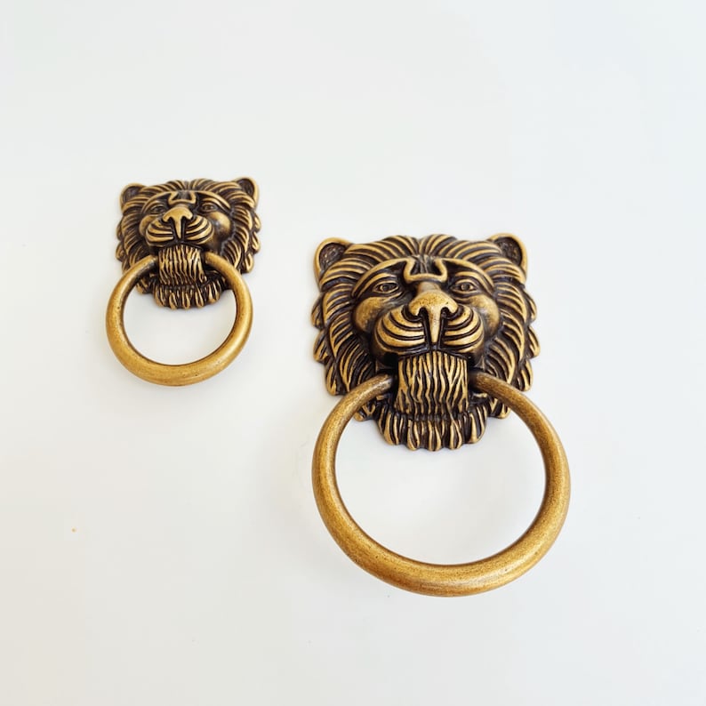 Luomorgo 12-Pack Lion Head Drawer Pulls - Bronze Zinc Alloy Cabinet Knobs, Vintage Style