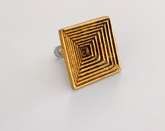 Antique Golden Metal Square Cabinet Knob -Farmhouse Drawer Pull