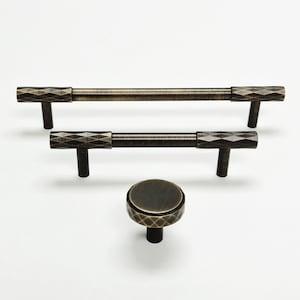 Brushed Bronze Diamond Knurled Cabinet & Drawer Knob and Pulls, Kitchen Cabinet Hardware.