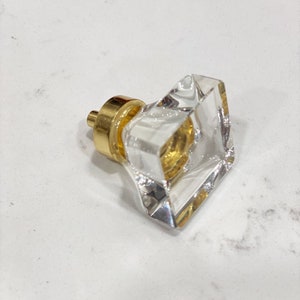 Brushed Brass & Glass Cube Cabinet Knob -Square Drawer Pull