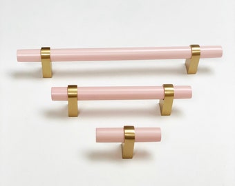 Tirador de cajón de madera rosa y bronce champán, herrajes modernos para gabinetes de granja