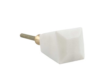 White Marble Geometric Cabinet Knob Modern Brass Hardware
