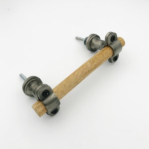 Wood Drawer Pull Antique Silver Farmhouse Cabinet Handle