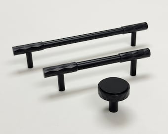 Matte Black Diamond Knurled Cabinet & Drawer Knob and Pulls, Kitchen Cabinet Hardware.