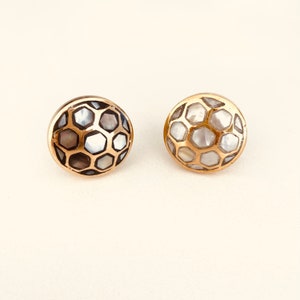 Mother of Pearl Honeycomb Knob Brass Round Vintage Furniture Hardware