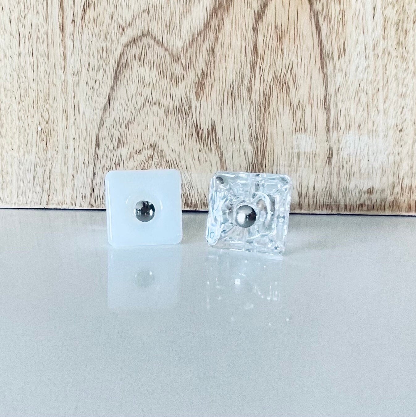 Glass Square Cabinet Knob With Nickel Bolt,  Glass Cabinet Hardware, Drawer Furniture Handle