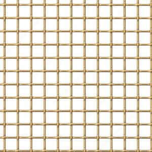 May include: A close-up of a gold-colored metal mesh with a square grid pattern.
