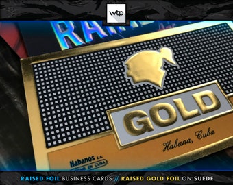 Raised GOLD Foil Business Cards: Suede Lamination with Full-Color Printing