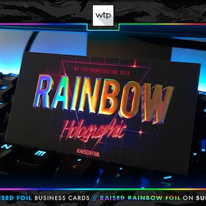 Raised RAINBOW Foil Business Cards | Holographic Foil on Suede Business Cards | Soft Velvet Business Cards | FREE UPS Ground Shipping