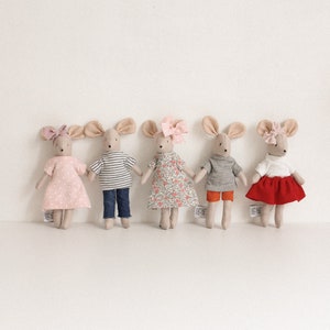 Dollhouse Mouse Stuffed Animal, Mice toys, Linen mouse toy, Mouse couple, Cotton mouse, Miniature dolls, Mini dolls set