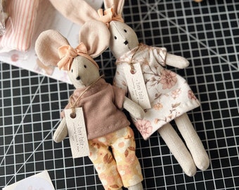 Mouse Doll, Bunny Rabbit doll, Baby girl toy, Stuffed animal, Dollhouse toys, Cute mice doll, Baby shower gift, Nursery decor doll