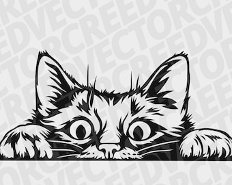 cute cat, peeking cat, funny kitty, cat svg, pet svg, animal funny face, printable png, DXF laser cut file plasma, shirt svg, illustration