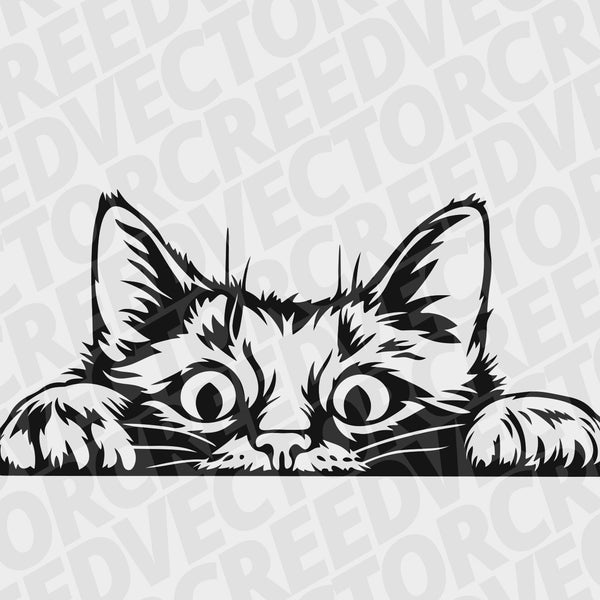 cute cat, peeking cat, funny kitty, cat svg, pet svg, animal funny face, printable png, DXF laser cut file plasma, shirt svg, illustration