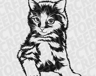 cute cat, playful kitten, kitty svg, cat svg, pet svg, animal funny face, DXF laser cut file plasma, shirt svg, illustration