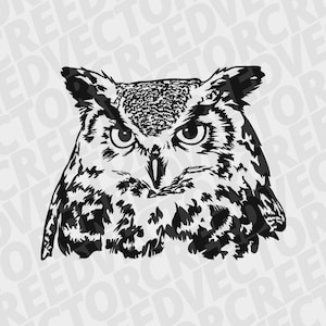 Owl svg, owl head svg, owl dxf, great horned owl, bird svg, owl tatoo svg, owl clipart, stencil cutting file, cricut, silhouette svg, vector