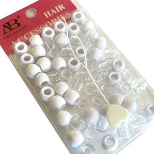 WHITE CLEAR MEDIUM BEADs, hair beads, beads for braids, beads for jewelry, craft beads, medium beads, beads, hair supplies for girls