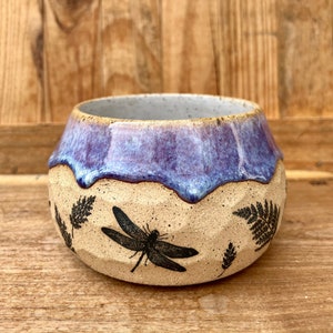 Purple Dragonfly Pottery Bowl 16 oz