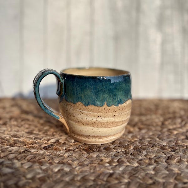 Teal Marbled Clay Pottery Mug