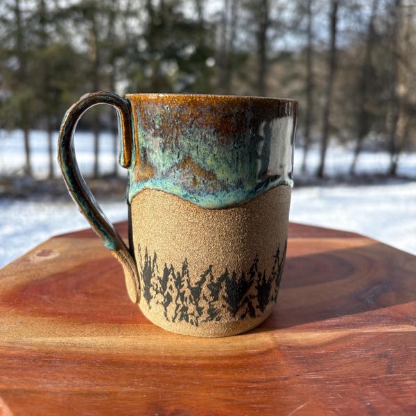 Seconds-Pine Tree Ceramic Pottery Mug-See item description