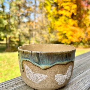 Turquoise Mint Bowl Butterfly Pottery Bowl 14.5 oz image 3