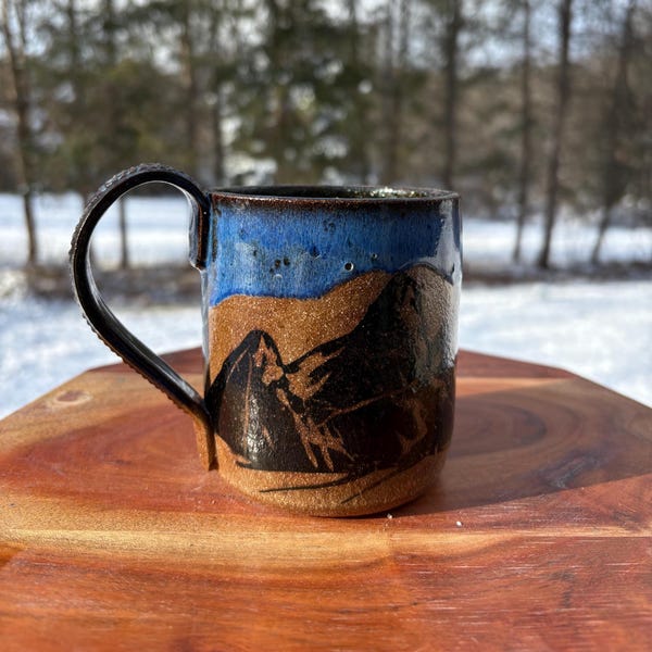 Seconds-Blue and Black Mountains Ceramic Pottery Mug-See item description