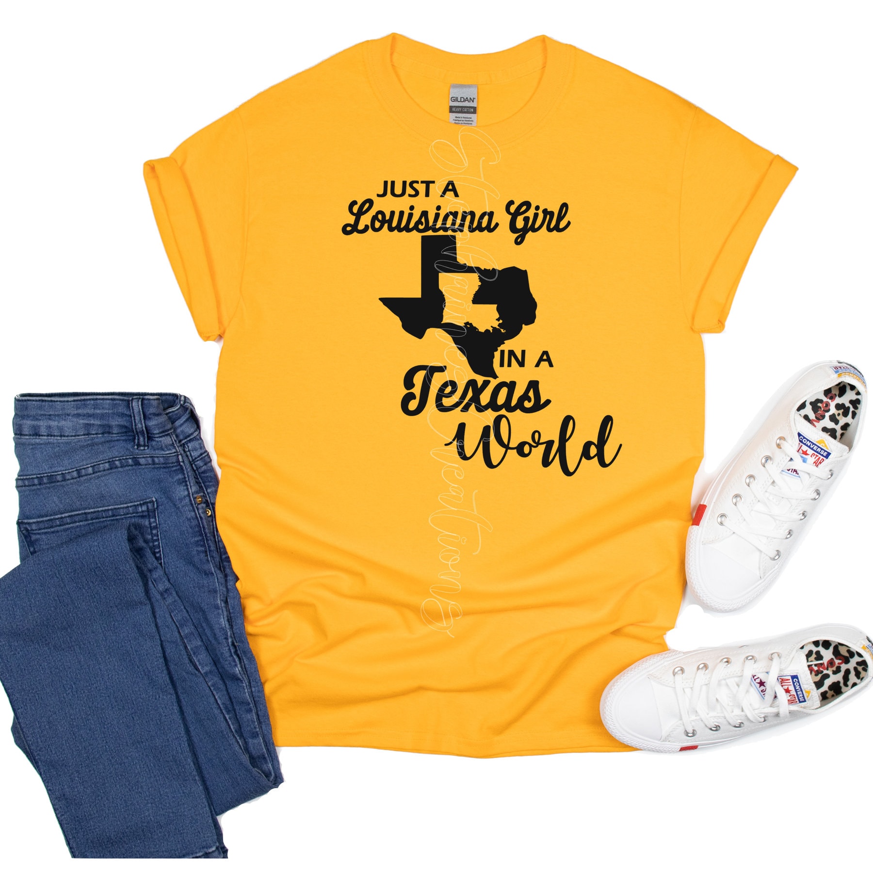 Womens Just a Louisiana Girl, Living in a California World V-Neck T-Shirt