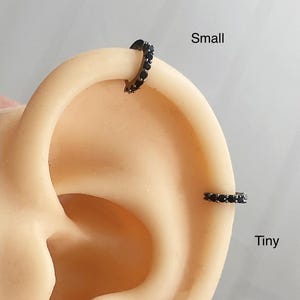 Black Diamond CZ Huggies Extra Small 925 Sterling Silver Tiny Dainty Earlobe Piercing Tragus Cartilage Helix Daith Rook Earring Pave Hoops
