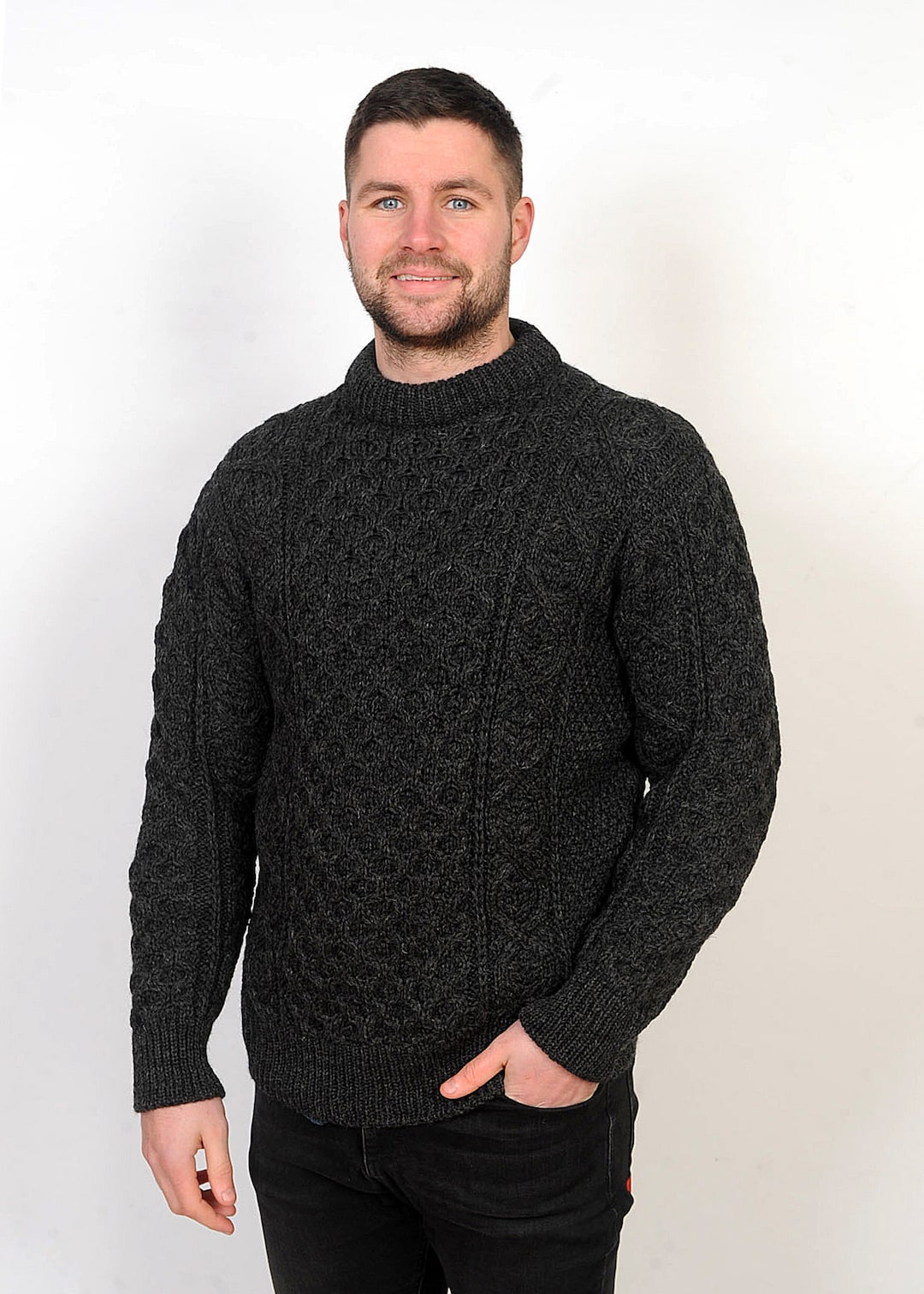 Mens Heavyweight Irish Aran Fisherman Sweater - Charcoal Gray - Etsy