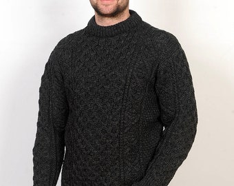 Mens Heavyweight Irish Aran Fisherman sweater - Charcoal Gray