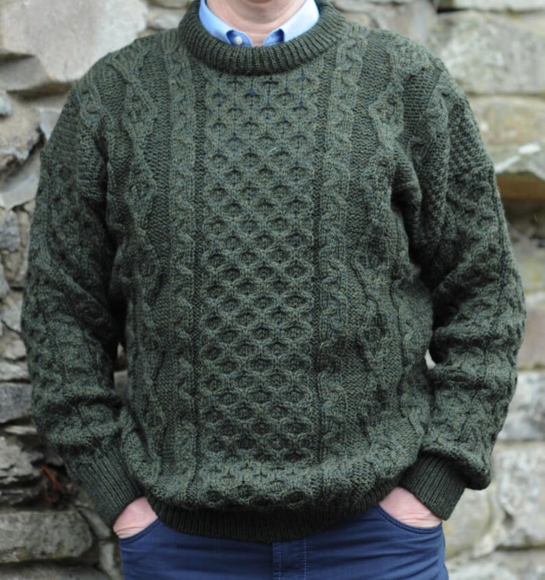green aran jumper