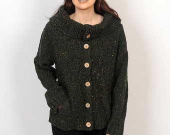 Cardigan/pull irlandais Fleck vert pour femmes