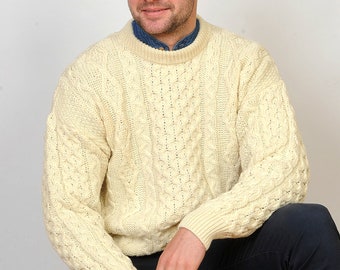 Mens Heavyweight Irish Aran Fisherman Sweater - Cream