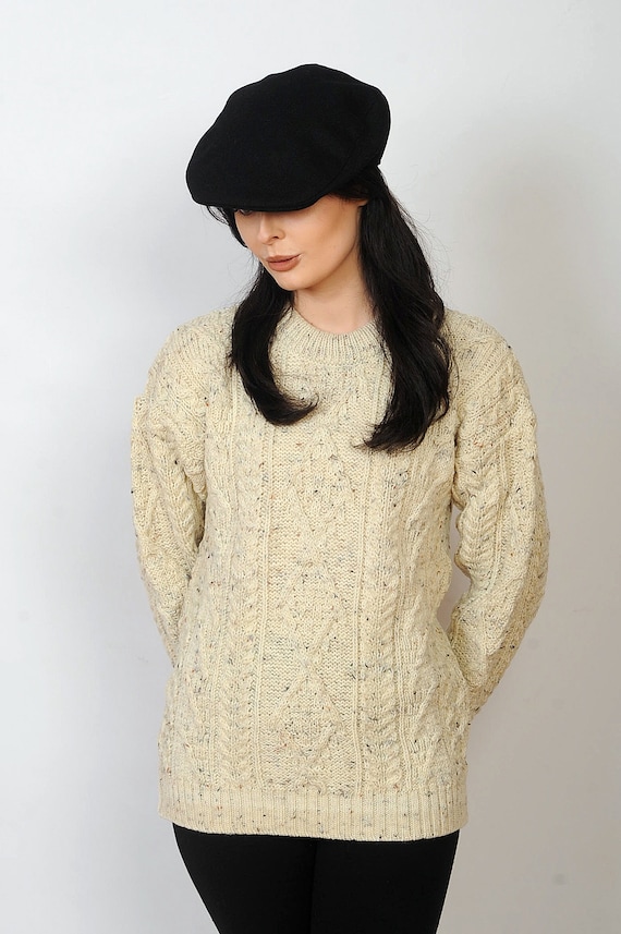 Pull Irlandais Aran Pour Femme Moucheté Ivoire France - Main Image