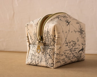 Travel Map Zipper Bag - Boxy Bag- Makeup Pouch - Travel Bag - Wedding