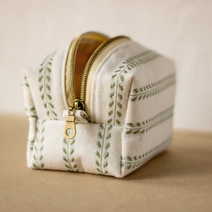 White + Green Leaves Zipper Bag - Boxy Bag- Makeup Pouch - Travel Bag - Wedding