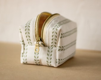 White + Green Leaves Zipper Bag - Boxy Bag- Makeup Pouch - Travel Bag - Wedding