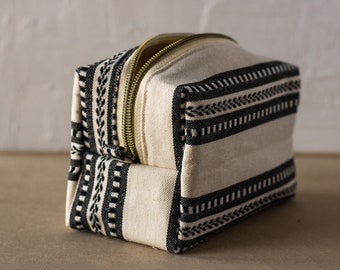 Woven Stripes Zipper Bag - Boxy Bag- Makeup Pouch - Travel Bag