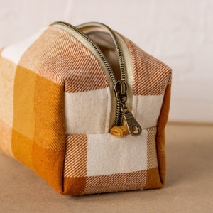 Orange Flannel Zipper Bag - Boxy Bag- Makeup Pouch - Travel Bag