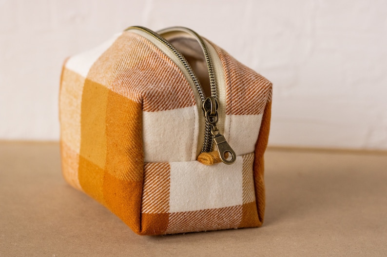 Orange Flannel Zipper Bag Boxy Bag Makeup Pouch Travel Bag image 1