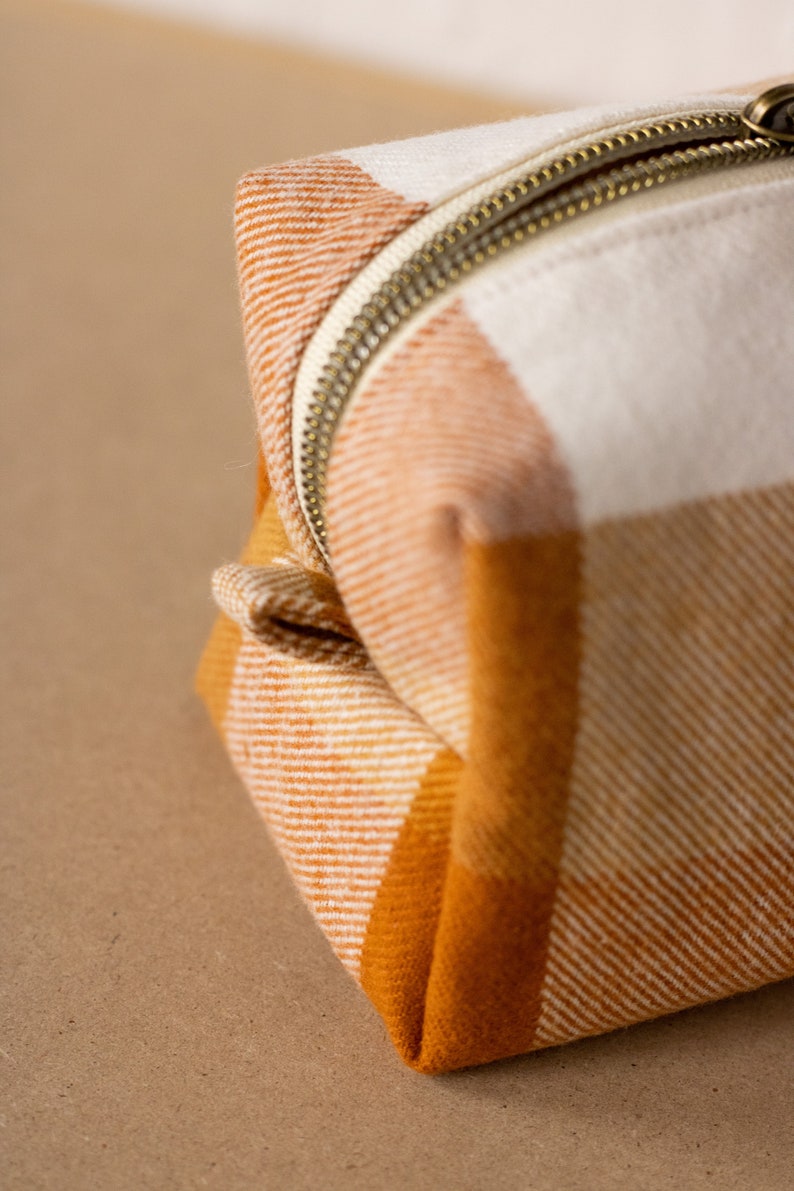 Orange Flannel Zipper Bag Boxy Bag Makeup Pouch Travel Bag image 5