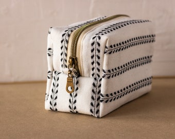 White + Black Leaves Zipper Bag - Boxy Bag- Makeup Pouch - Travel Bag