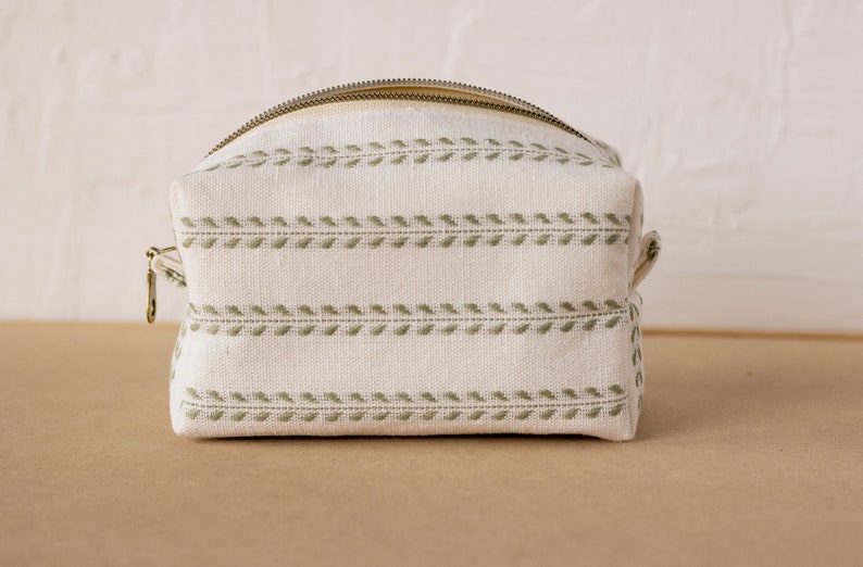 White Green Leaves Zipper Bag Boxy Bag Makeup Pouch Travel Bag Wedding image 2