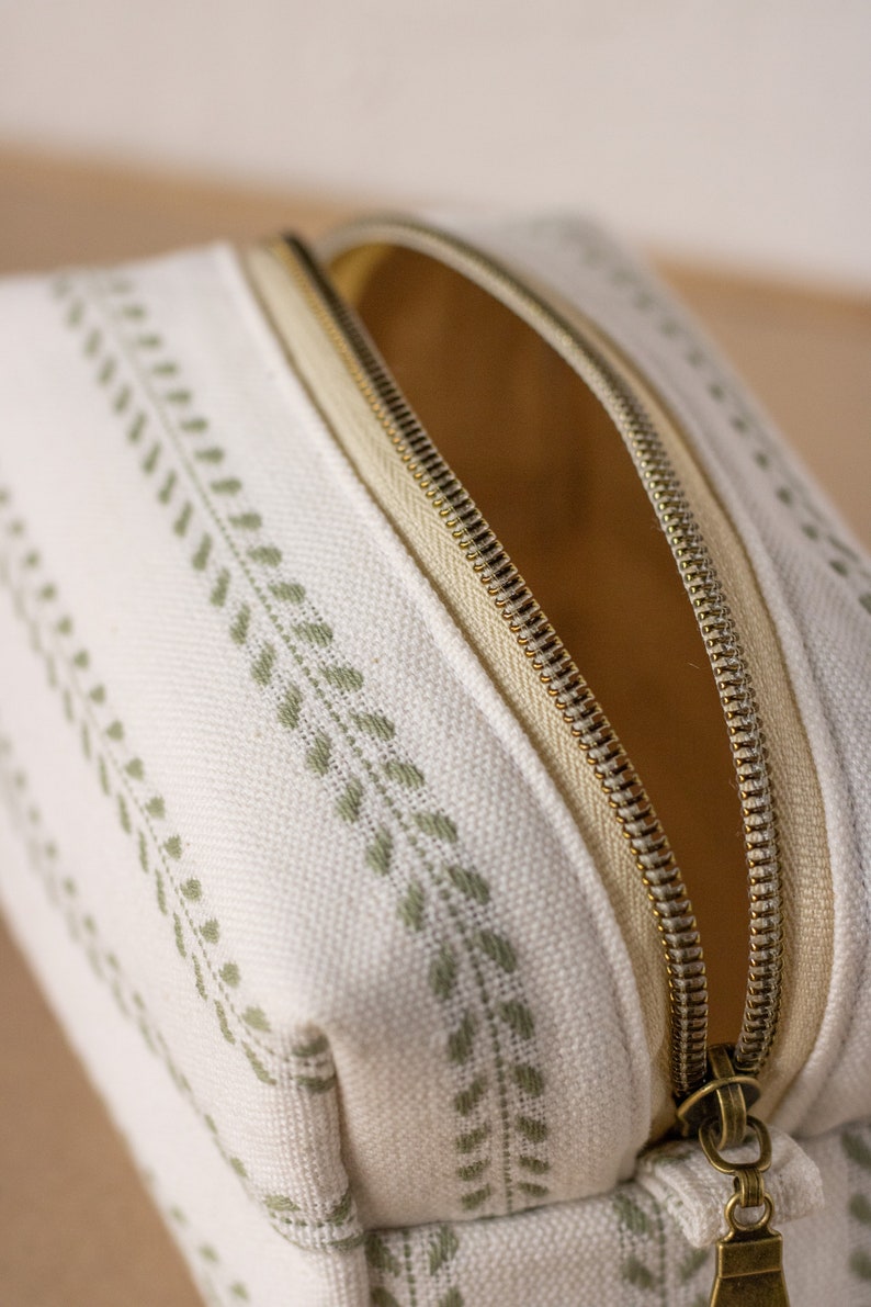 White Green Leaves Zipper Bag Boxy Bag Makeup Pouch Travel Bag Wedding image 4